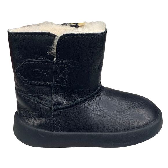 UGG Baby Keelan Black Leather Winter Snow Boot Size US 2/3 - Picture 1 of 10